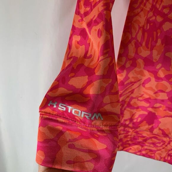 Under Armour Hoodie Girls Youth Medium Pink Orange Camo Pockets Pullover - Picture 8 of 9
